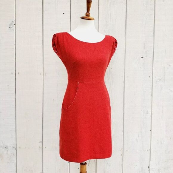Tucker Red Wool Sheath Dress Size Large - Picture 1 of 10